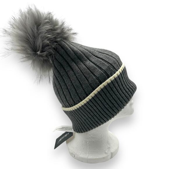 NEW Kyi Kyi Ribo fur beanie hat in gray fur pom pom winter bobble Bloomingdales - Picture 4 of 7